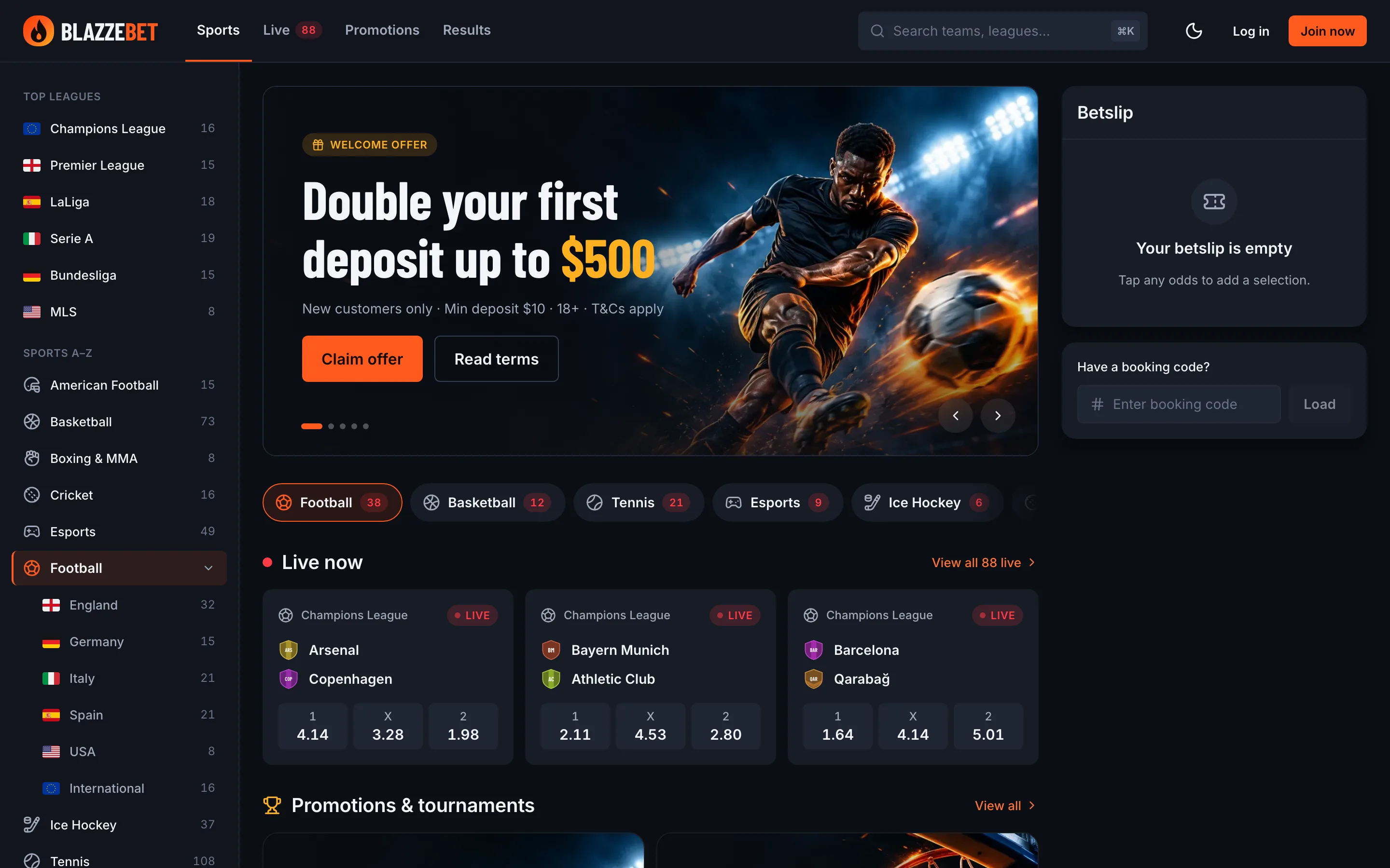 BlazzeBet Sportsbook home