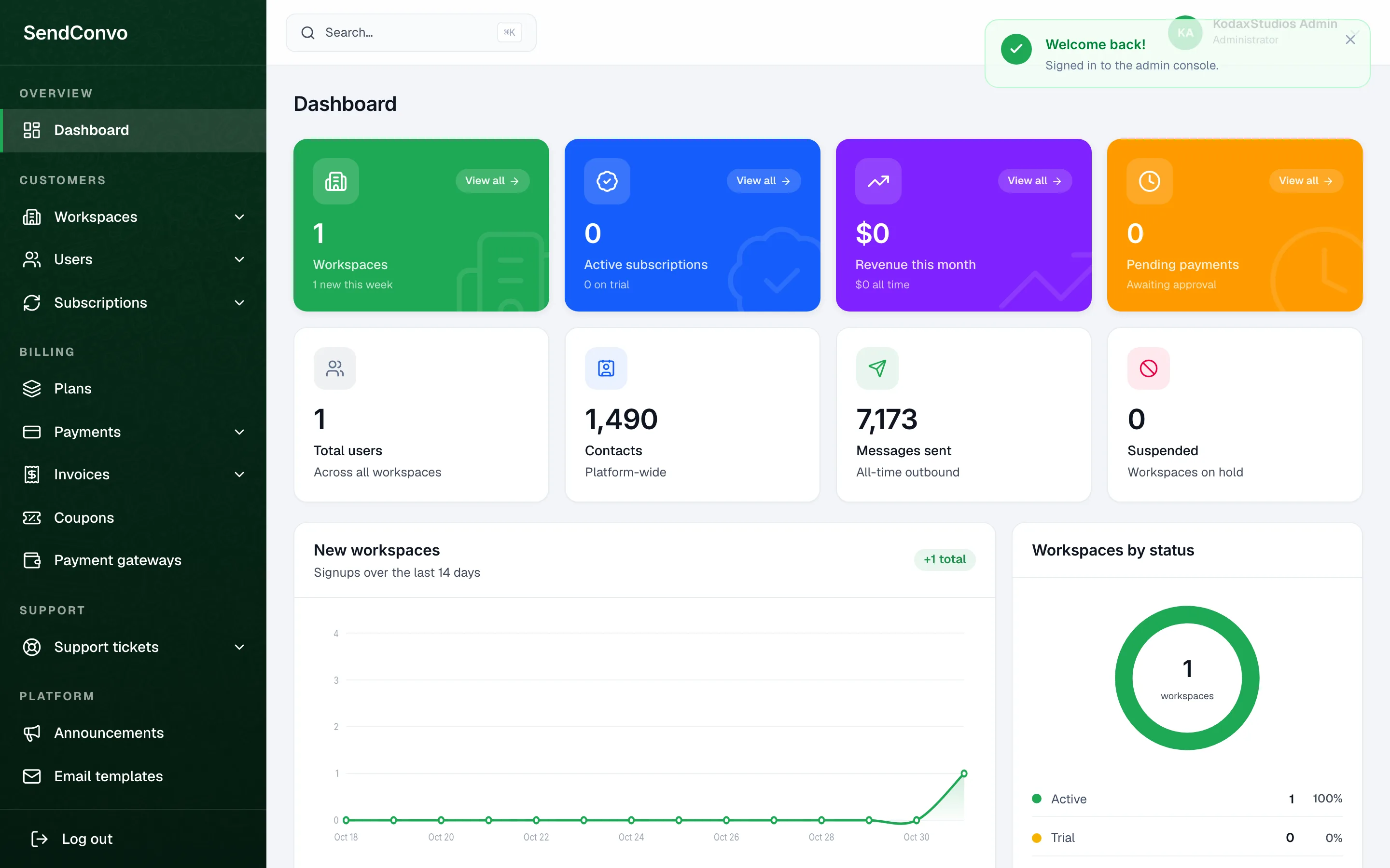 SendConvo platform admin